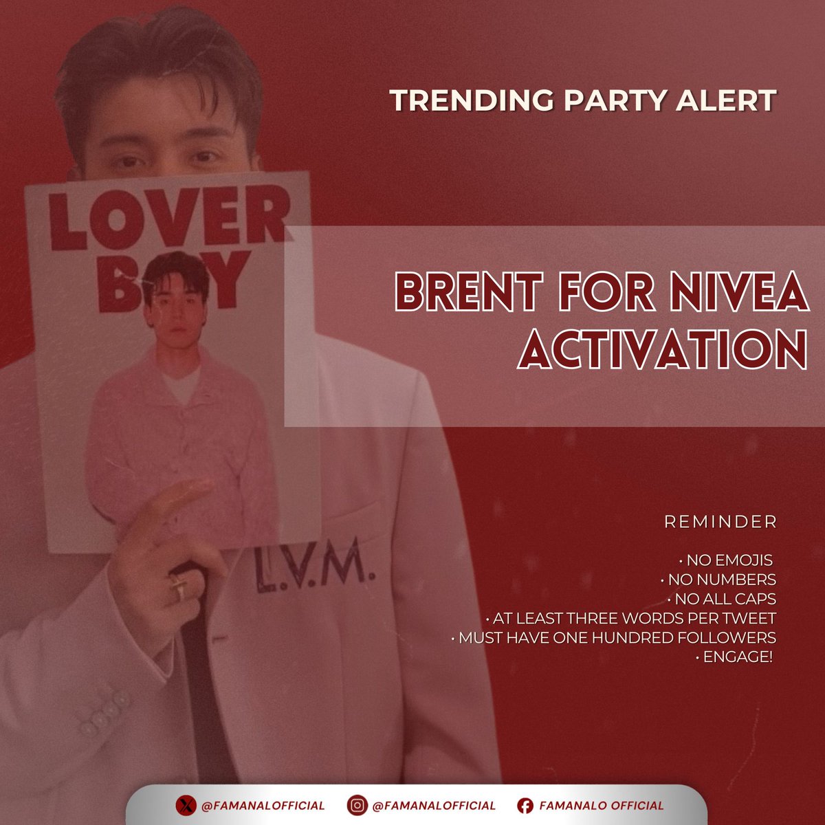 Trending Party Alert!

Are you ready to see the brightest spots? Join our trending party for the NIVEA PH Activation!

Please use our official tag: BRENT FOR NIVEA ACTIVATION
Reply “Be there for Brent’s brighter spots” with our tag below.

BRENT FOR NIVEA ACTIVATION
BRENT FOR