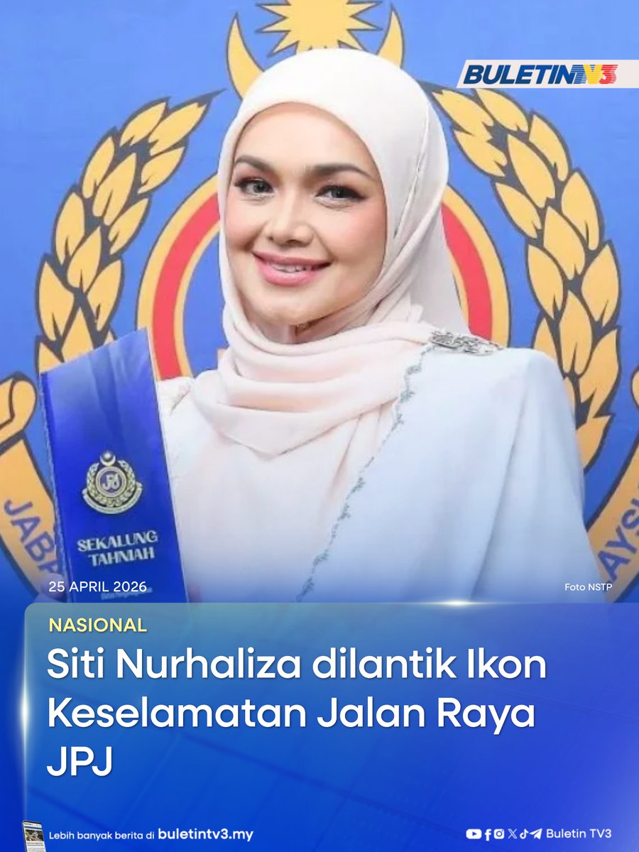BuletinTV3's tweet image. NASIONAL | Jabatan Pengangkutan Jalan (JPJ) hari ini secara rasmi melantik Biduanita Negara, Datuk Seri Siti Nurhaliza sebagai Ikon Keselamatan Jalan Raya JPJ selaras dengan usaha memperkukuh advokasi keselamatan jalan raya dalam kalangan masyarakat.

#BuletinTV3 #BeritaTerkini