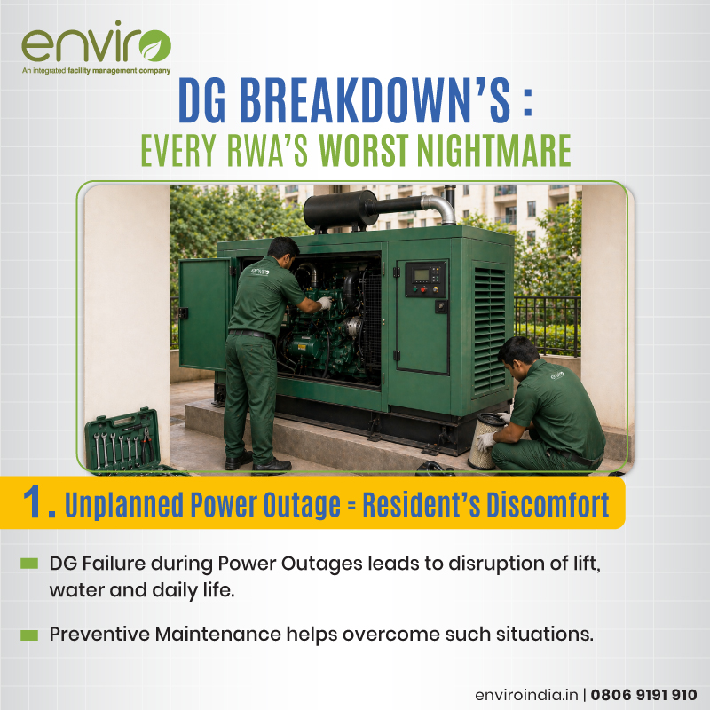 enviro_india's tweet image. DG breakdowns puts all #Residents, RWA and #FMCompanies on edge. How to mitigate this problem.

#DGMaintenance #PowerBackup #PreventiveMaintenance #DGSet #PowerSolutions #RWA #ResidentialManagement #AMCServices #Enviro #FacilityManagement #IFMS #BuildingMaintenance