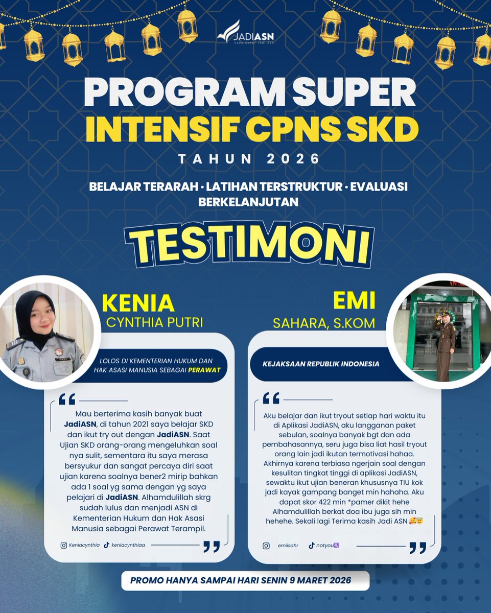 K4NGTH02's tweet photo. Dapatkan akses ke ribuan soal CPNS 2026 di JADIASN. Pakai kode:
— Kode Diskon Affiliate JADIASN: KEJARPELUANG
Kode Diskon Tambahan JADIASN:
— BIMBELCPNS
— LOLOSCPNS
— PROMOASN
— JADIASN
Dapatkan diskonnya sekarang!!

t. pns asn bimbel skd skb twk tiu tkp casn #CPNS2026 jadi asn https://t.co/nSKUFE9tLU
