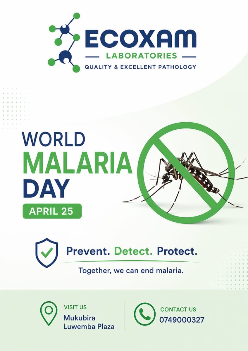 Ecoxamlab's tweet image. The best way to confirm malaria is through testing from a credible laboratory.

#WHO #MOH Uganda #MedicalLaboratories #UVRI #Healthcare