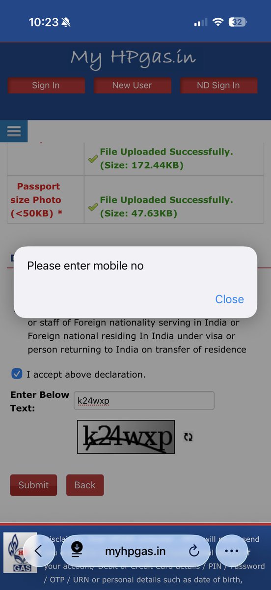 DKRAJPUTAOL's tweet photo. @HPCL I’m trying to create a new connection through your website, but it’s asking me to enter my mobile number while submitting. I’ve already updated my mobile number, so could you please check it? https://t.co/KrrYZIQwu4