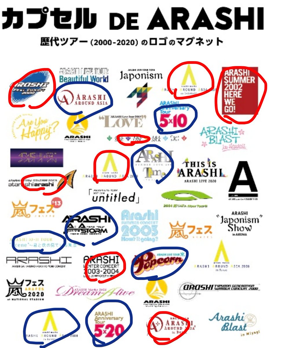 交換】​嵐 カプセル DE ARASHI ガチャ 歴代ロゴマグネット ​譲：画像