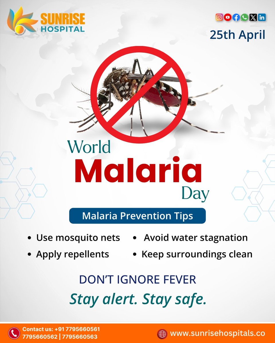 SunriseHos80397's tweet image. Prevent malaria, protect your family. 🦟
Use nets, repellents, and keep surroundings clean to reduce risk. Don’t ignore fever—seek early care.
#MalariaPrevention #StaySafe #MosquitoControl #HealthTips #PublicHealth