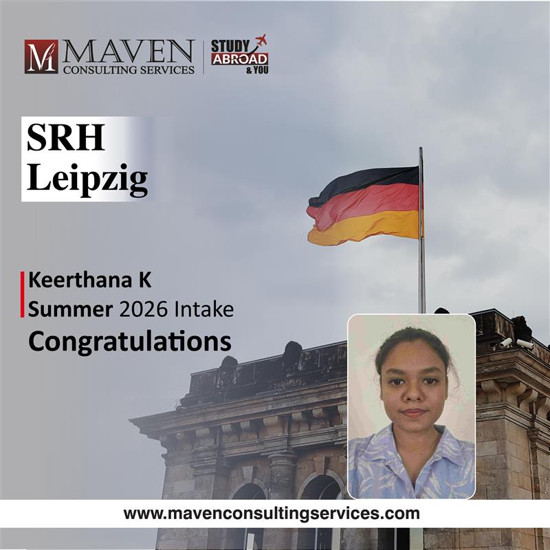 MavenContact's tweet image. Congratulations to Keerthana K on securing her admission to SRH Leipzig for the Summer 2026 intake. 🇩🇪

Wishing her all the best as she begins this new chapter ahead!

#studyinGermany #germanyvisa #studyabroad