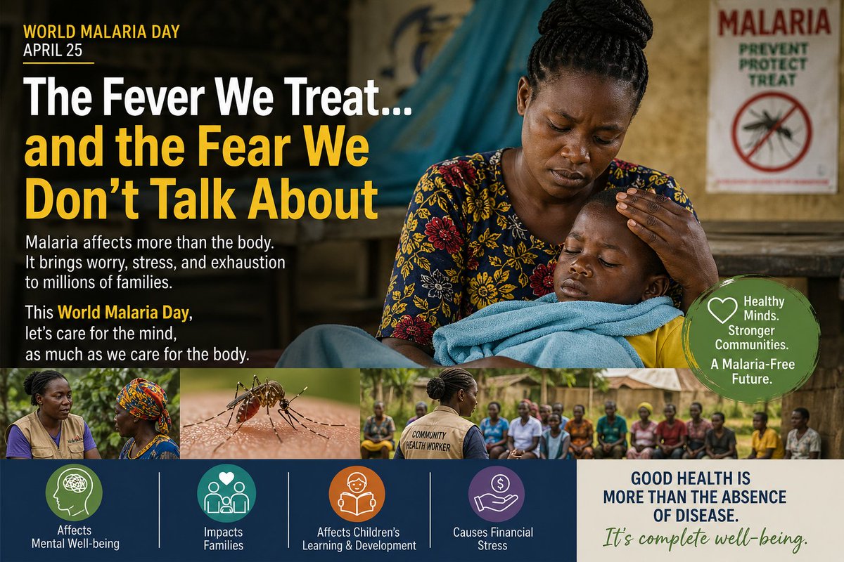 mutimbaj's tweet photo. On this #WorldMalariaDay2026,as we talk a lot about mosquitoes, nets, and treatment,lets  also focus on "the mental health impact of malaria".  Malaria is not a one-time illness in Africa,it’s recurring.
And with each episode comes:
Stress
Financial pressure
Emotional exhaustion. https://t.co/alODfqmJL9