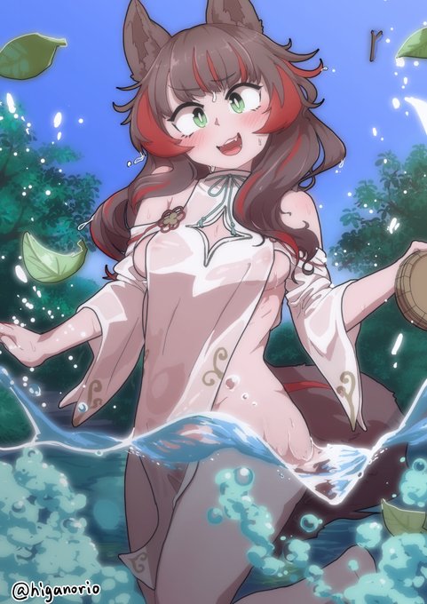 すけべのご依頼で描かせて貰いまんた 依頼者さんちの子の水浴び遭遇イベントです。すけすけぴっちりってえっちですよね…(*˘ὤ˘*)