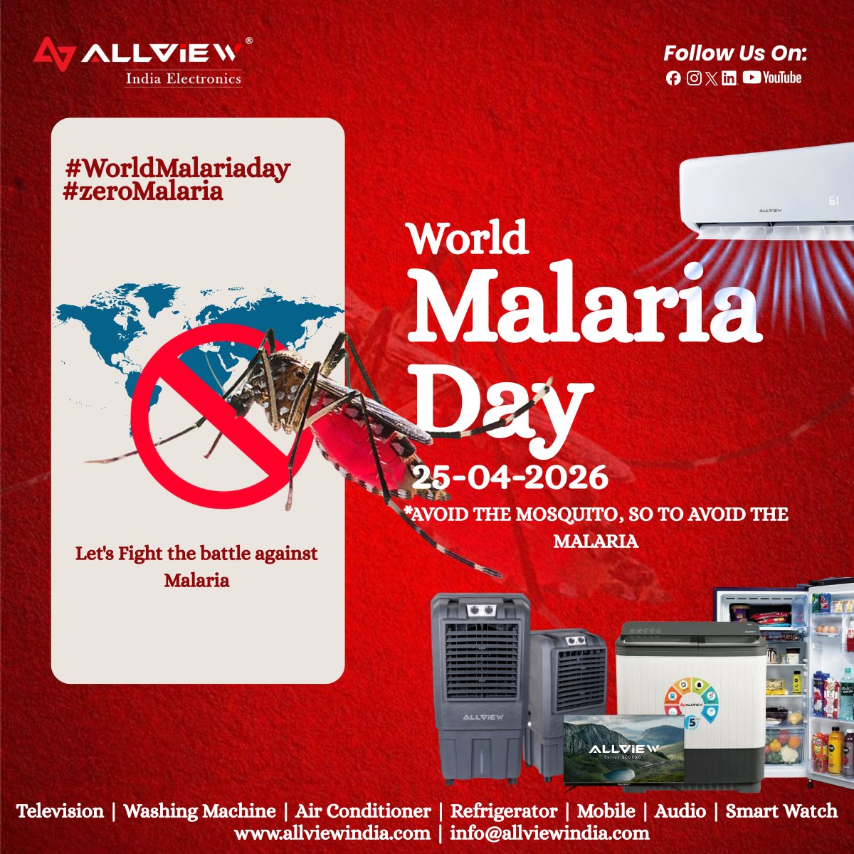 Allview_India's tweet image. World Malaria Day 2026

Malaria is preventable—awareness is the first step.
Keep surroundings clean, avoid stagnant water, and stay protected.

Let’s work together for a healthier future. 

#WorldMalariaDay #ZeroMalaria #StaySafe #HealthAwareness #PreventionFirst

@Allview_India