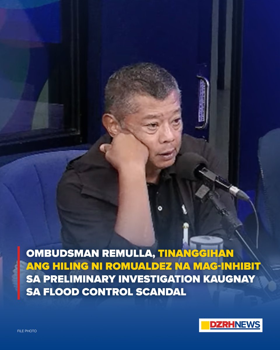 dzrhnews's tweet photo. ‘NO SUCH THING AS INHIBITION’
Sa programang #ExecutiveSession, pinabulaanan ni Ombudsman Jesus Crispin ‘Boying’ Remulla ang panawagan ni dating speaker Martin Romualdez na mag-inhibit sa imbestigasyon kaugnay ng flood control scandal.
Iginiit ni Remulla na tungkulin ng kanyang opisina ang ipagpatuloy ang proseso bilang sila ang “tanod-bayan” ng mamamayan.
Basahin ang buong ulat sa link sa comment section.