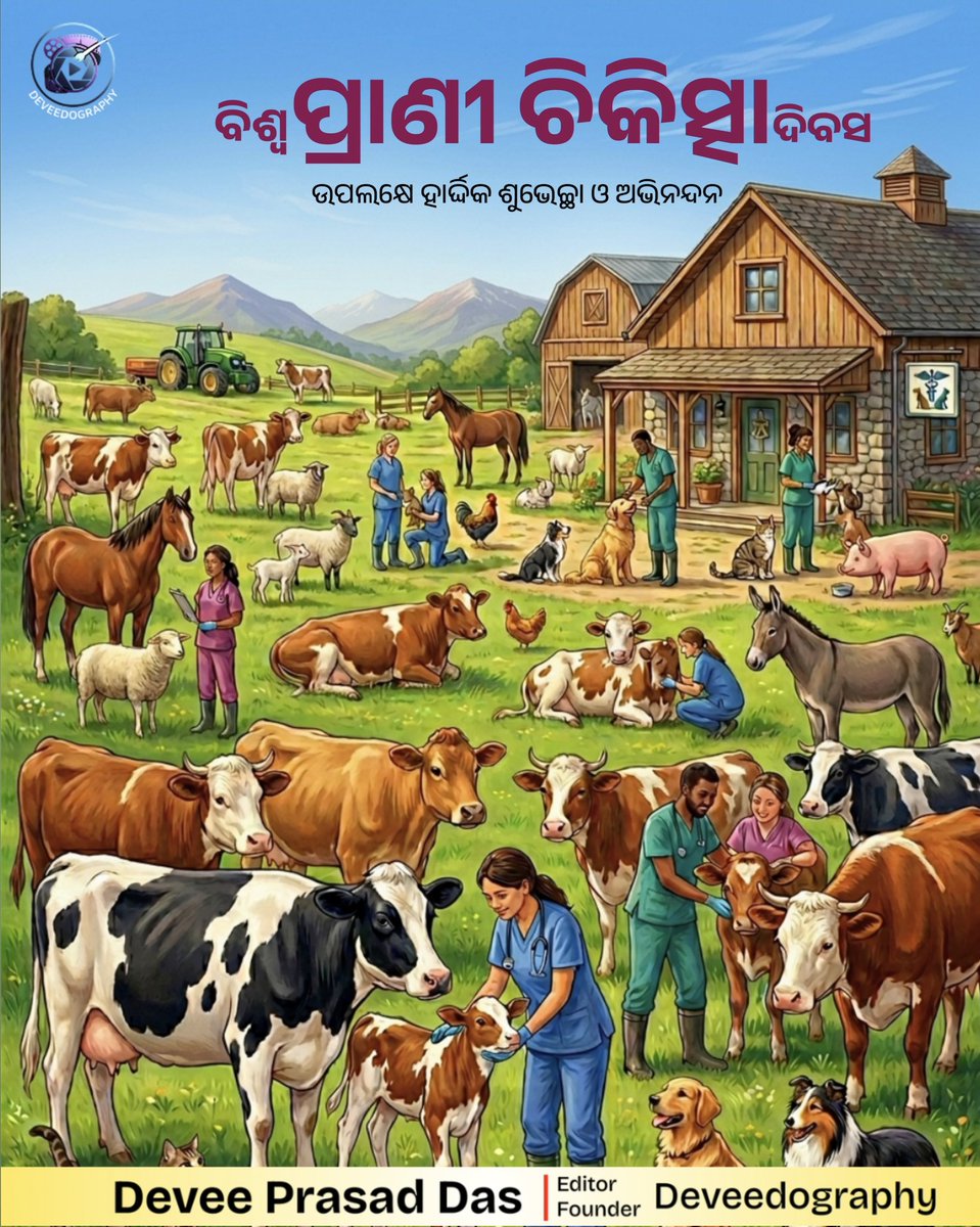 #WorldVeterinaryDay 
ପ୍ରାଣୀମାନେ ହେଉଛନ୍ତି ନିଷ୍ପାପ ଓ ନିର୍ବିକାର। ସେମାନଙ୍କ ସେବା କରିବା ଏକ ମହତ କାର୍ଯ୍ୟ। ବିଶ୍ୱ ପ୍ରାଣୀ ଚିକିତ୍ସା ଦିବସ ଅବସରରେ ସମସ୍ତ ପଶୁପ୍ରେମୀ ଓ ଚିକିତ୍ସକମାନଙ୍କୁ ହାର୍ଦ୍ଦିକ ଶୁଭେଚ୍ଛା। 🐾💉
#VeterinaryDay #AnimalCare #Odisha #PashuChikitsa #DeveedographY #AnimalLovers #Humanity