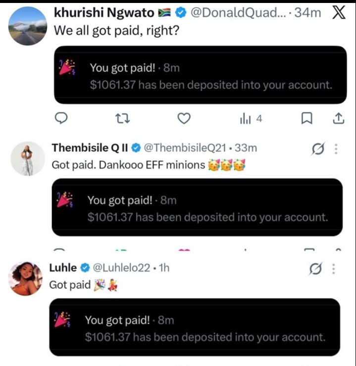 khumo_k7's tweet image. Do you know what's funny, that they all "got" paid the same amount and got the notification at the same time which they screenshot. 

They didn't get paid these ones. We shall continue to starve them 😂

#RegistertoVoteEFF
