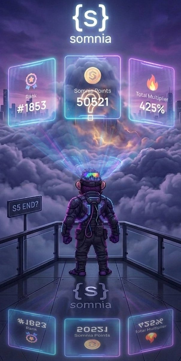 Pingokbae's tweet photo. The 'S5 END?' sign and the question mark puzzle gate ahead... What awaits us in the next Season? My '{s}somnia' Mainnet journey has just begun, and I'm ready for any challenge from @Somnia_Network #SomniaNetwork
#S5End https://t.co/yioltezlWa