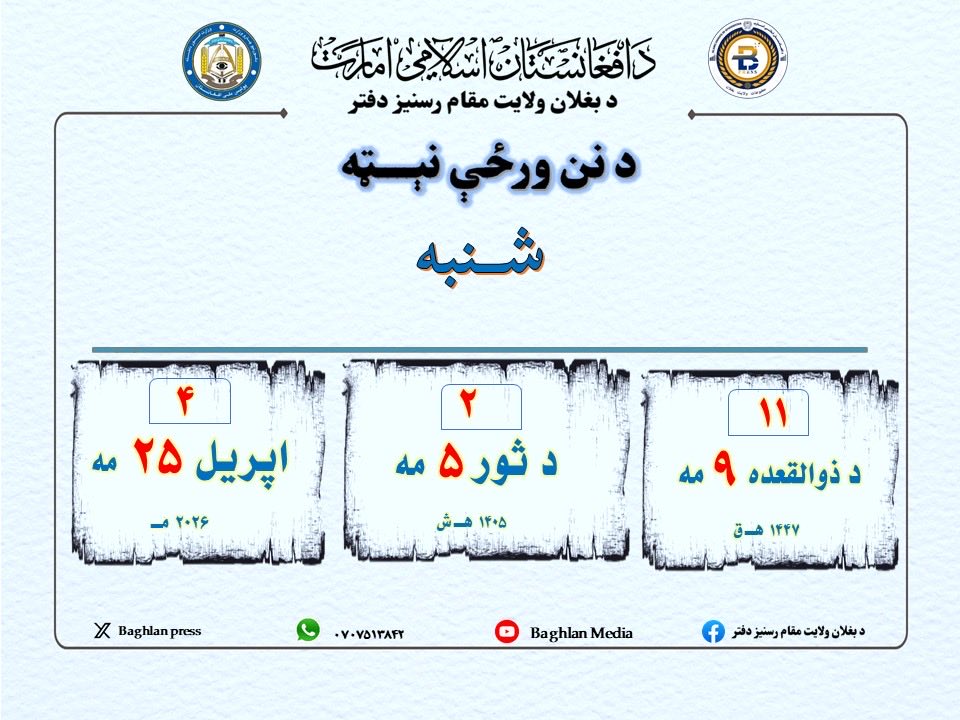 د نن ورځې نېټه *️⃣*️⃣*️⃣ تاریخ آمروز !