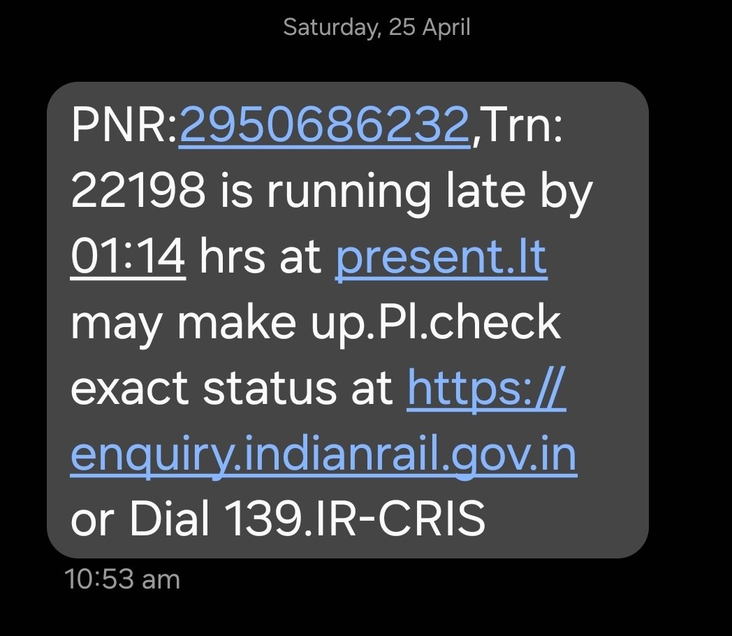 santku7's tweet photo. @drmdnr @RailwaySeva Right time chalne wali train bhi late ho jati hai DNR Division me. @AshwiniVaishnaw https://t.co/VGPRg5cJun