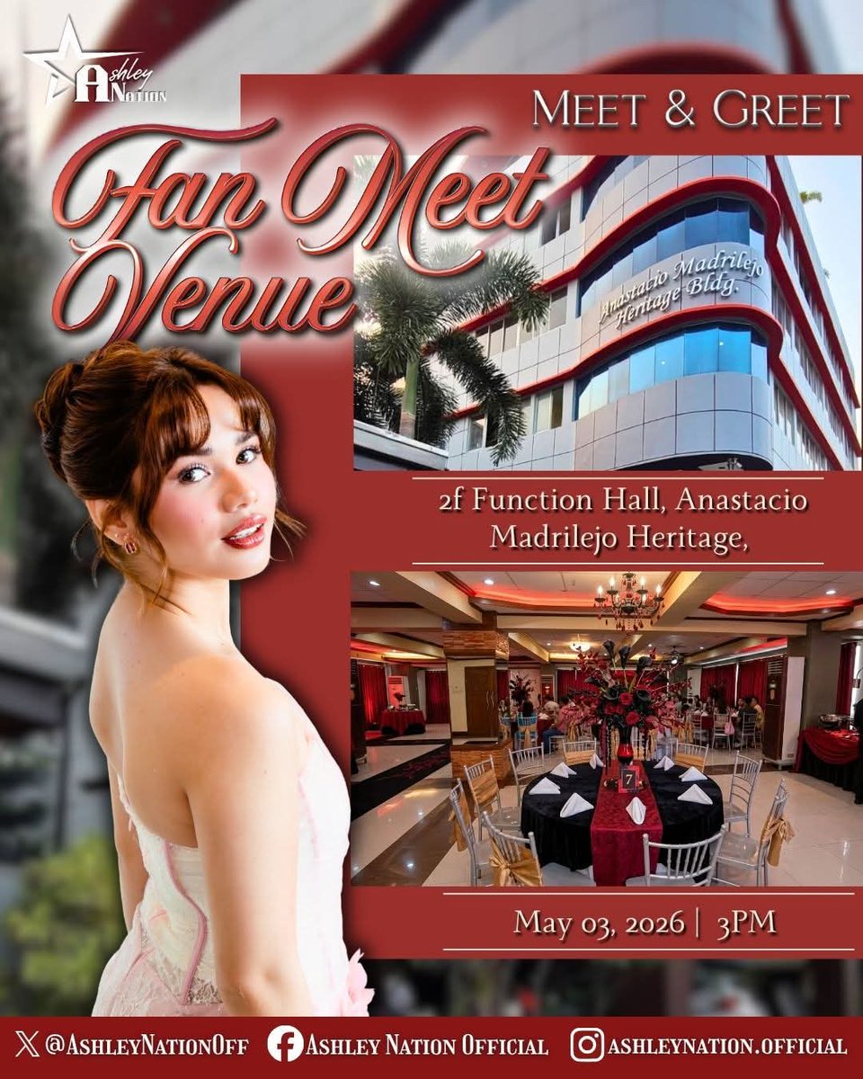 We would like to inform everyone that there will be a change in venue for our Meet and Greet with Ashley. We apologize for any inconvenience this adjustment may cause. This change was necessary because our initially booked venue is no longer available on our confirmed date.