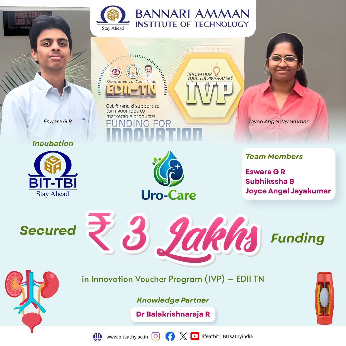 Proud moment! 🎉

Project Uro-Care from BIT secures ₹3 Lakhs funding under IVP – EDII TN 💡🚀

#bitsathy #teambit  #Innovation #Startup #Funding #EDII #IVP #CampusSuccess #lifeatbit
