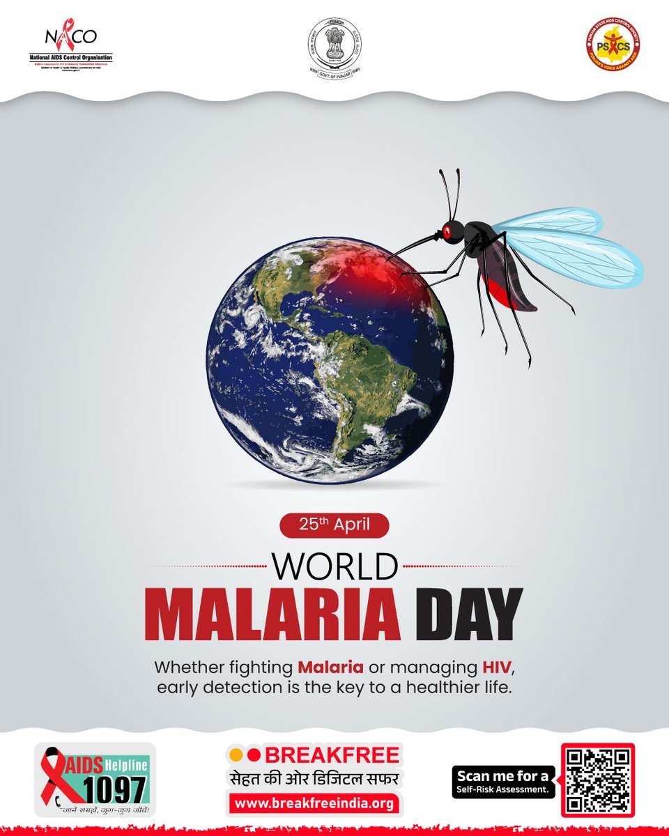 punjabsacs's tweet image. 🦟🔬 World Malaria Day

Whether it’s malaria or HIV, early detection is key to a healthier life.
Awareness and timely action can protect and save lives.
.
.
.
#WorldMalariaDay #EarlyDetection #HealthAwareness #StaySafe #PreventiveCare