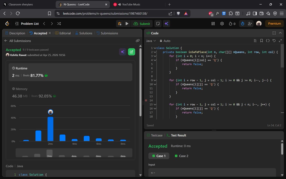 chinu_codes's tweet image. 🚀 Back to Coding - @ali_In_bits

• Solved LeetCode - N-Queens ♛
• Used recursion and backtracking 🔁
• Handled complex constraints and board placements ⚙️
#100DaysOfCode #DSA #Recursion #Backtracking #LeetCode #CodingJourney