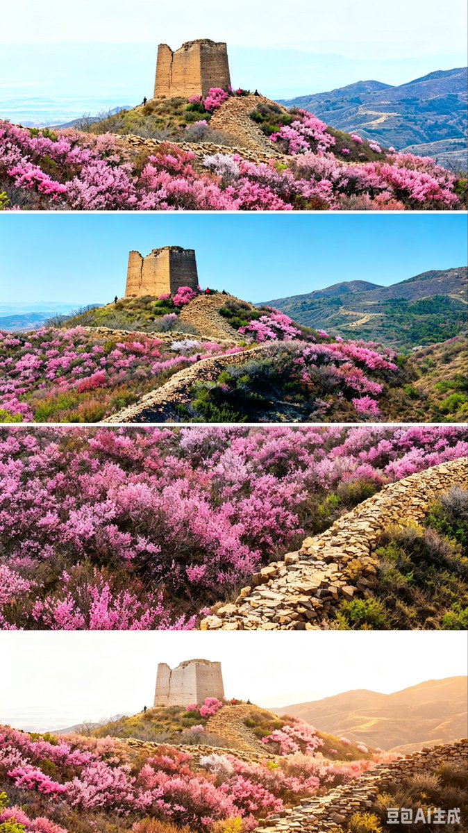 HebeiAmazing's tweet image. Spring blooms paint the ancient Great Wall at Qingbiankou in pink. Wild peach blossoms carpet the hills, wrapping the weathered watchtowers in soft, vibrant hues. Where centuries of history meet nature’s fleeting beauty.

#GreatWall #ChinaTravel #SpringInChina #AncientWonders
