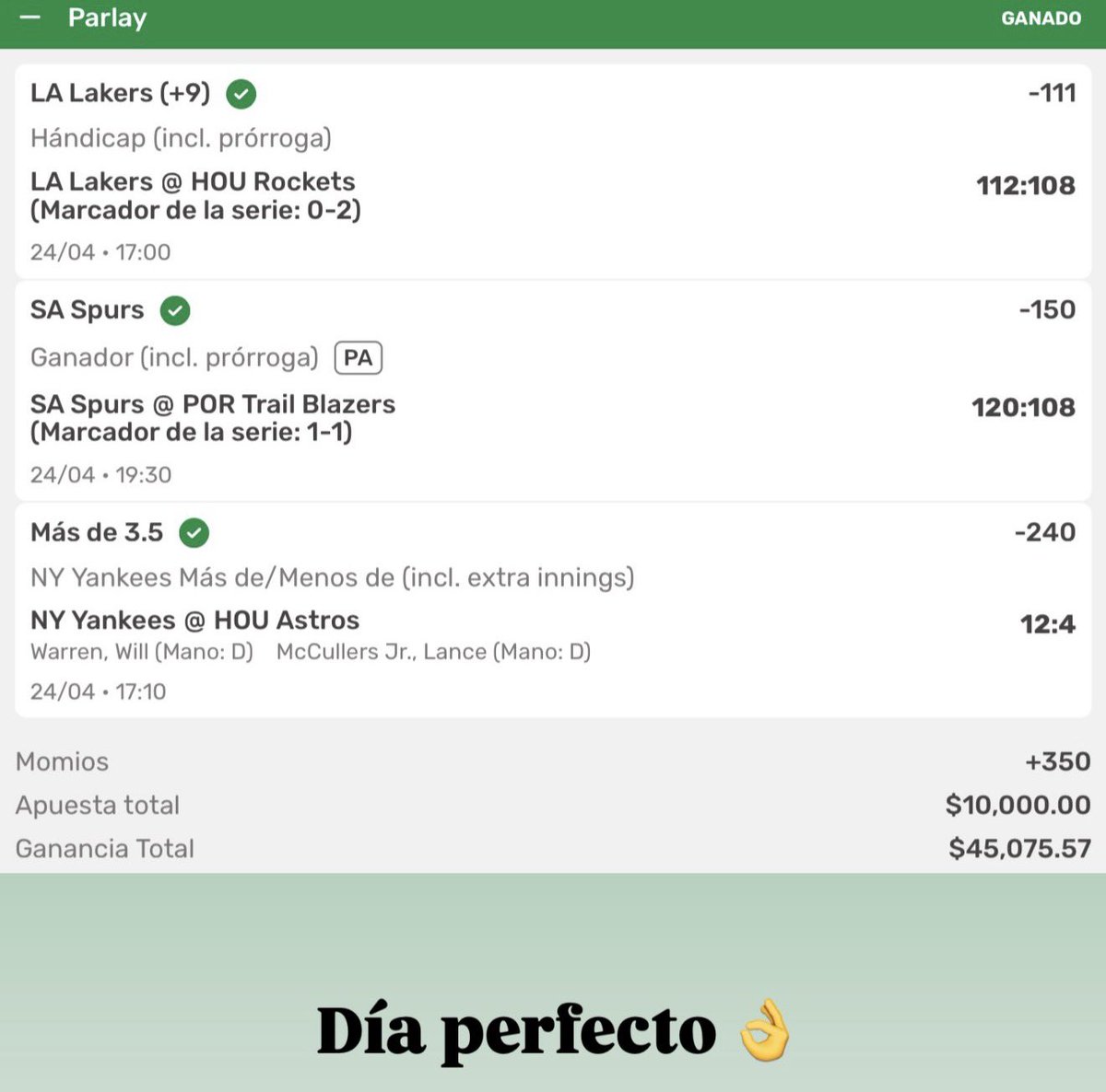 PicksdelSoplon's tweet photo. 🚨 ¡VERDE EL MAMALEY DE MARCO REY! 🔥💰
DÍA PERFECTO 👌
¿La metiste? Comenta “MAMALEY” 💥
Estos mamaleys los soltamos todos los días en el grupo GRATIS 👇
#Mamaley #MarcoRey #LosReyesApp #VerdesDiarios https://t.co/mRdbYDuKJb