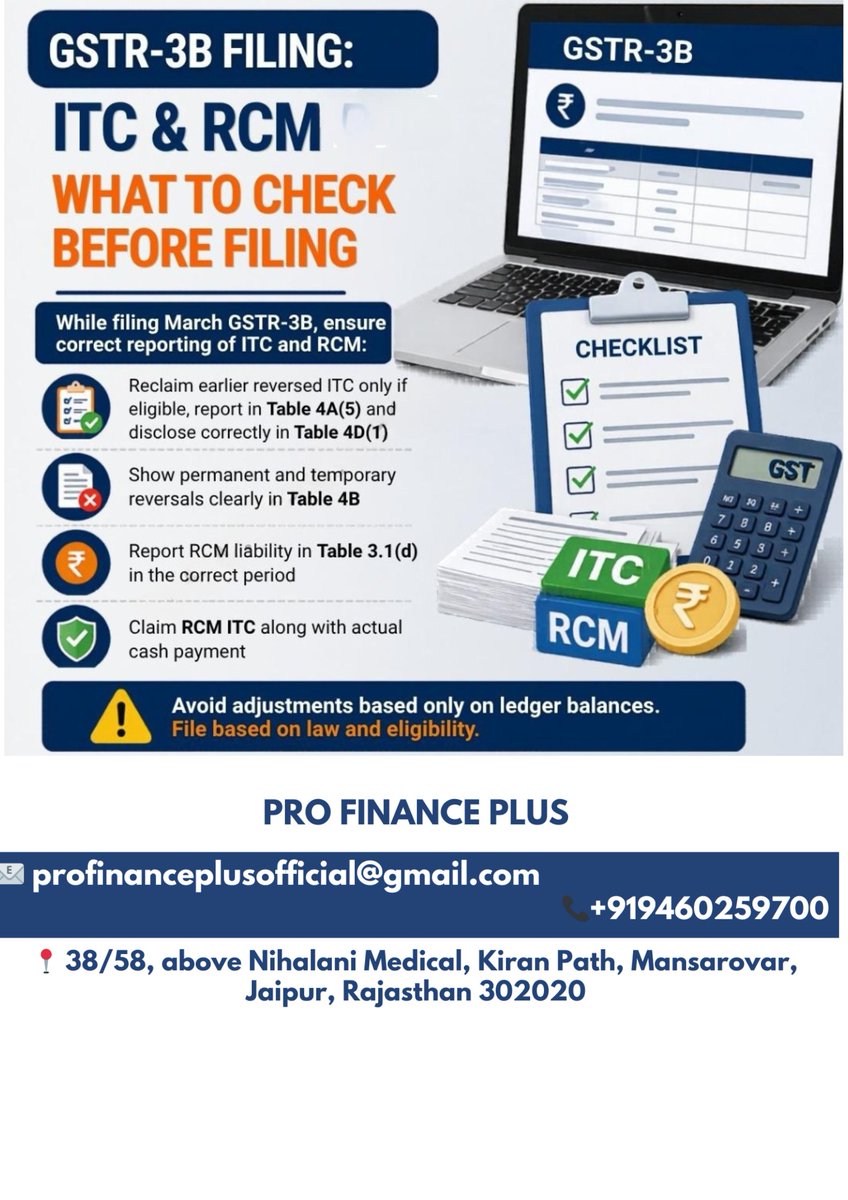 profinanceplus's tweet image. Let experts handle your GST worries.
Ensure correct ITC claims and RCM reporting with professional guidance. Get it right the first time.
#GST #GSTR3B #GSTFiling #ITC #RCM #TaxCompliance #GSTIndia #IndirectTax #Accounting #Taxation #FinanceTips #BusinessCompliance #CAIndia