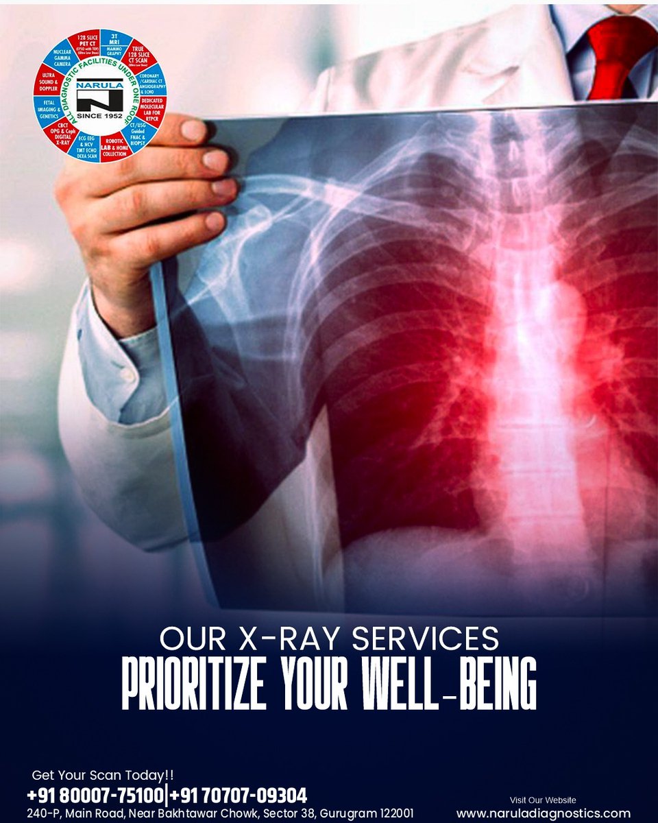 Narulagurgaon's tweet image. Your safety comes first—every scan, every time.

At Narula Diagnostics Centre, Gurugram, our X-ray services are designed to prioritize your well-being with low-dose radiation, quick imaging and accurate reporting.

#XRay #DiagnosticImaging #PatientSafety #NarulaDiagnosticsCentre