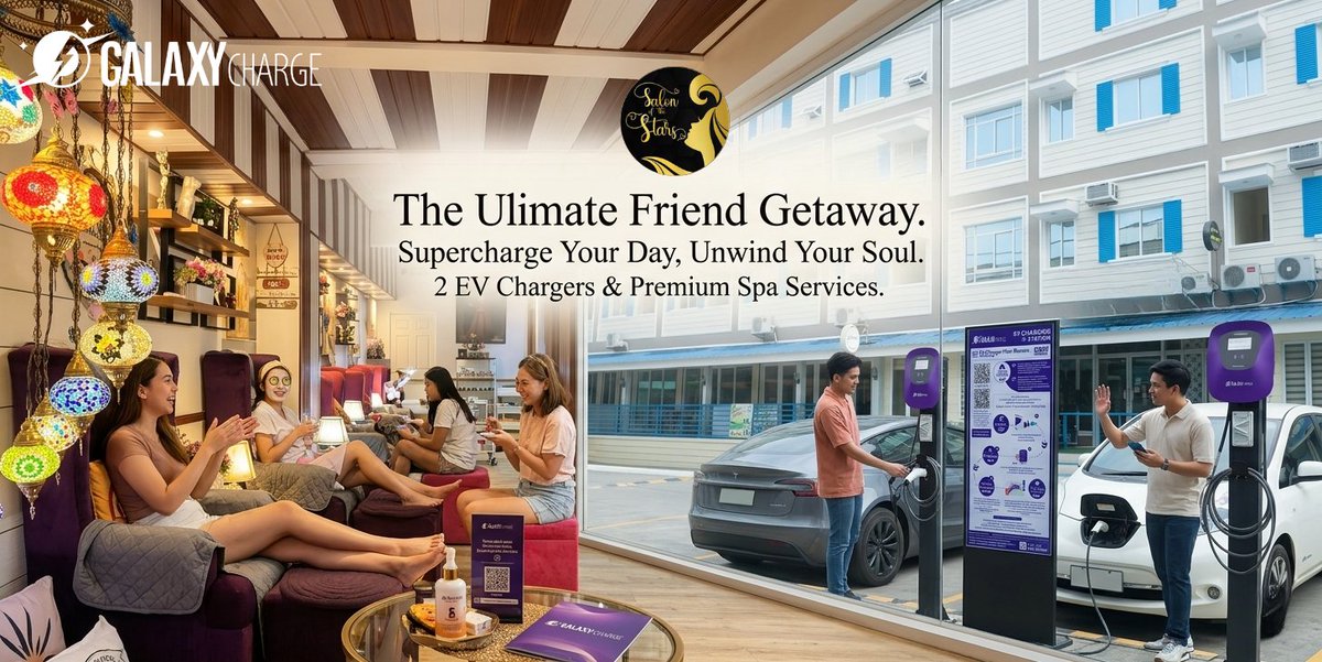 GalaxyCharge_EV's tweet image. Want to pamper with your barkada? Salon of the Stars awaits! 🌟💇‍♀️ Plus, charge your EV sa Galaxy Charge+ while you're at it—P21.90/kwh only! Pamper + power-up in one go! 😘⚡🚀 #barkadapamper #SalonOfTheStars #PlugIntoTheFuture #galaxycharge #chargeandglow