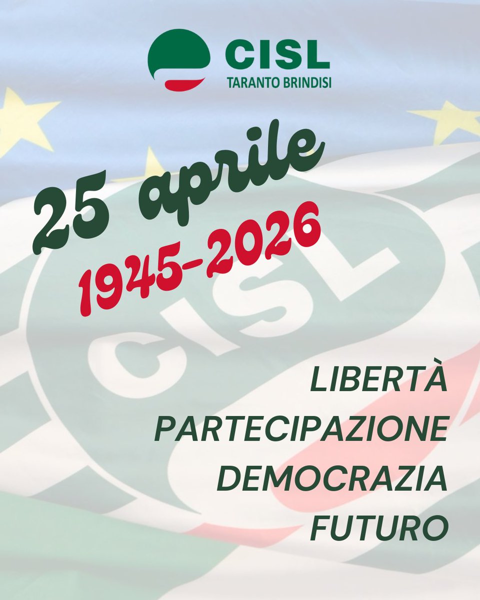 CislTaBr's tweet image. #25aprile 
1945-2026

Libertà, #partecipazione, democrazia, futuro🌷

#CISL #USTCISLTarantoBrindisi #USTCISL