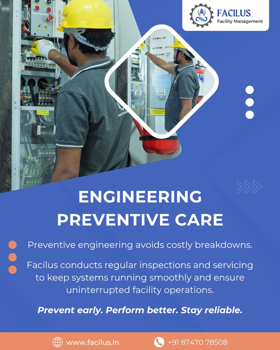 facilusfms's tweet photo. Preventive engineering avoids unexpected breakdowns. Facilus conducts regular inspections and servicing to ensure uninterrupted facility operations. 📷 https://t.co/qzZnowT6Wx

.

#Facilus #EngineeringServices #PreventiveMaintenance #FacilityCare #BrandName #OperationalStability https://t.co/Mpl2u85jHm