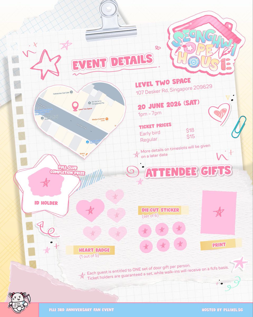 pllixel_sg's tweet photo. ⋆｡‧˚ʚ 𝗘𝘃𝗲𝗻𝘁 𝗗𝗲𝘁𝗮𝗶𝗹𝘀 ɞ˚‧｡⋆

Mark your calendars, PLLI Freshies~!✨ Here are all the details for Seonghwi Openhouse! Be there or be square ❒

🕒 20 June 2026, 1pm - 7pm 
📍Level Two Space 

⌞ Ticket Sales ⌝ 
.ᐟ.ᐟ More info coming your way soon~ https://t.co/ZhoFdNXBKS