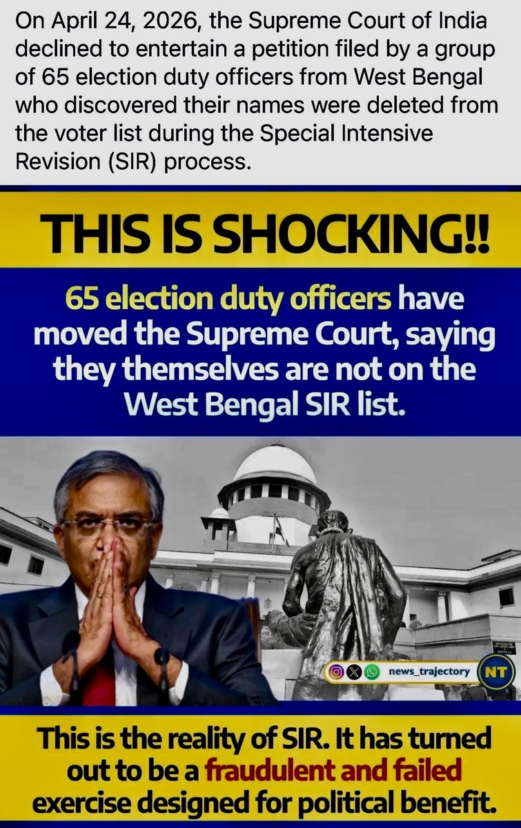 If only the Supreme Court had been more considerate 
— 35 lakh deleted voters  would have been allowed to vote. 
The High Court Appellate Tribunals have seen just 300 appeals so far and  reportedly cleared 98%. 
This is why without these 35 lakh voters — WB's election is rigged.