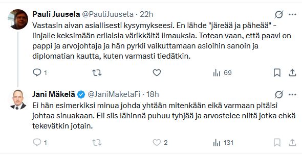 JaniAasi's tweet image. #JaniMäkelä #persut #perussuomalaiset #eduskunta #hallitus 
Joko Jani on blokannut paavin?