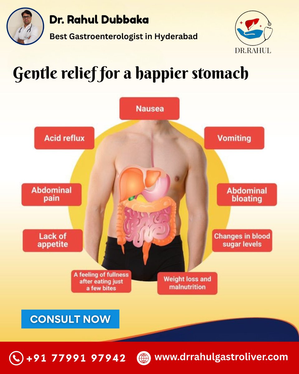 rahul_dr49083's tweet image. Experiencing nausea, acidity, bloating, or abdominal pain? Don’t ignore the signs. Get expert consultation from Dr. Rahul Dubbaka for proper diagnosis and effective treatment. Start your journey to a healthier stomach today.
#GutHealth #AcidityRelief #DigestiveCare #StomachHealth