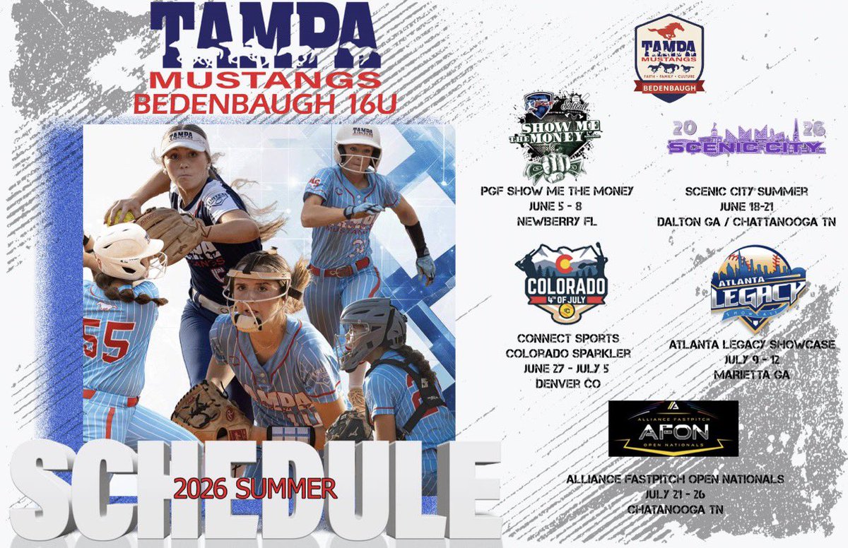 Excited to say summer ball is approaching!! Here is our summer schedule for <a href="/TMBedenbaugh/">Tampa Mustangs Bedenbaugh</a> can’t wait to get out there and show out, it’s gonna be a great summer!! <a href="/CoastRecruitsSB/">Coast Recruits 🥎</a> <a href="/D1Softball/">D1Softball</a> <a href="/TopPreps/">Top Preps #1 Scouting and Promotional Services</a> <a href="/PrepSoftball/">Prep Softball 🥎</a> <a href="/fastpitchwatch/">Fastpitch Watch</a> <a href="/SoftballRecruit/">Softball Recruit 🥎</a> <a href="/SBRRetweets/">Softball Recruiting Reposts</a> #class2028