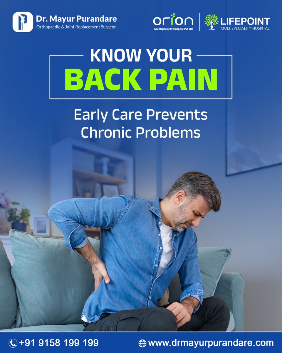 mayur_purandare's tweet image. Back pain may be acute or chronic and can arise from poor posture, disc issues, or nerve compression. Signs like ongoing pain, reduced flexibility, or tingling sensations should be evaluated early.

#orthopedicsolutins #orthopedic #surgeon #physicaltherapy #drmayurpurandare