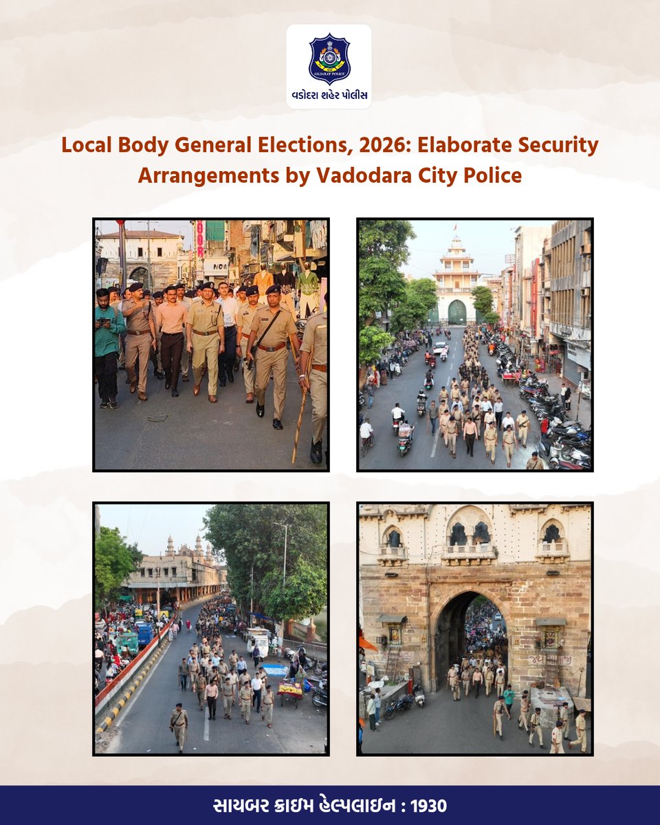 Vadcitypolice's tweet image. The Vadodara City Police is committed to ensuring a free, fair, and peaceful voting environment for every citizen. @dgpgujarat @GujaratPolice

#vadodaracitypolice #vadodarapolice #safety #protection #patrolling #crime #arrested #detained #jailed #imprisoned #police #policeofficer