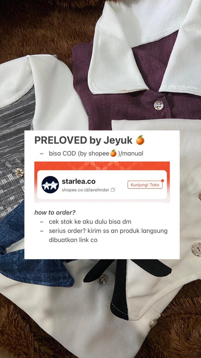 petalhazee's tweet image. preloved baju pribadi 🤍

- beberapa masih baru, cuma sekali dua kali pake
- bisa cod by 🍊 ( serius buyer only)
- cek stok by DM 
- start from 10k
- shipping fr Klaten, Jateng

#prelovedmurah #prelovedbaju #preloved #zonauangㅤ