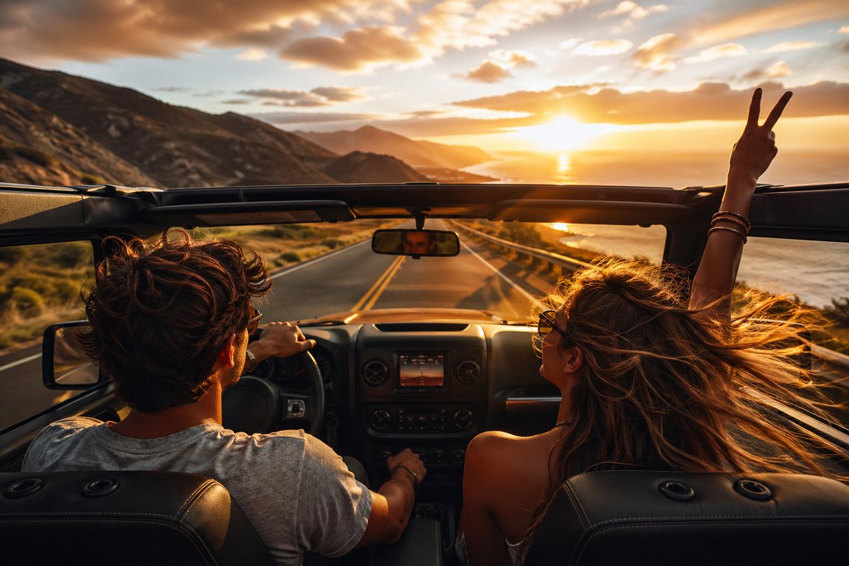 Sunset Journeys: Love on the Open Road - PromptGather image 1
