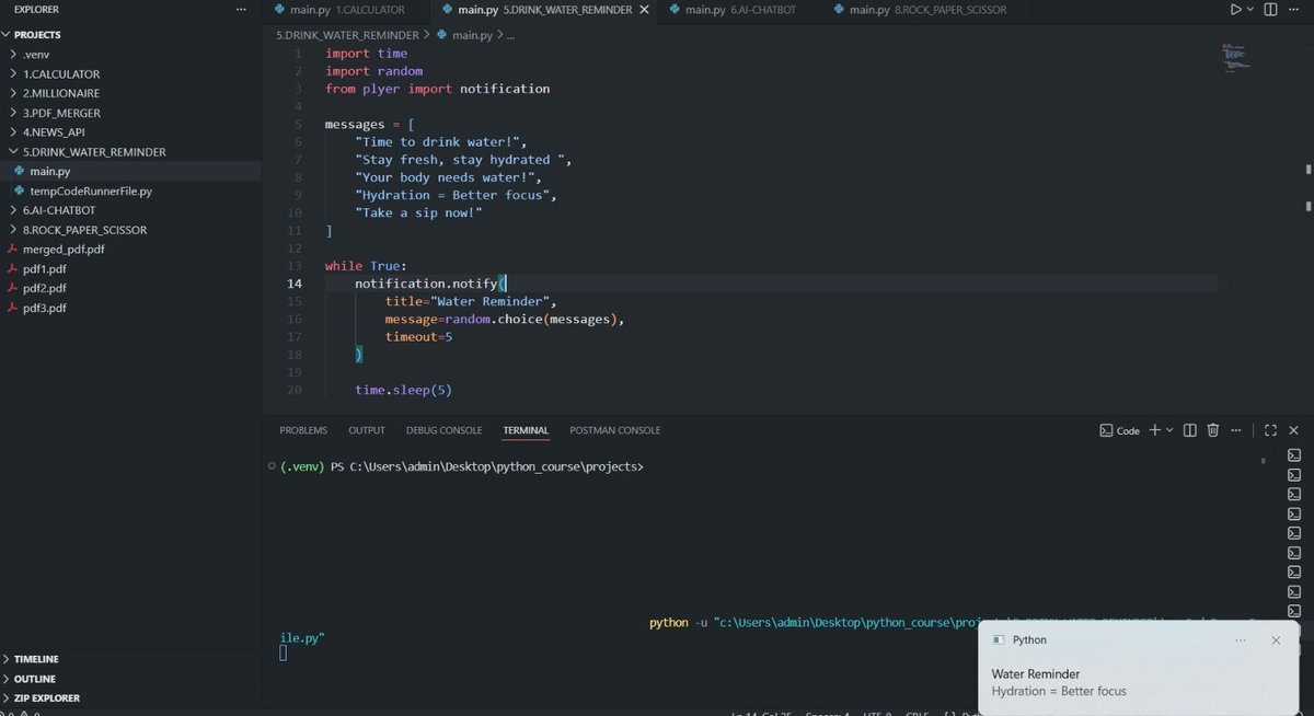 Today I built two simple Python projects. Project 5: Drink Water ...