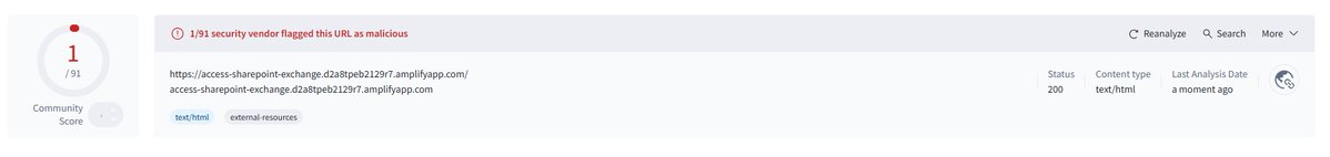 Malwarehunterr's tweet image. Device Code Phishing 

URL 
access-sharepoint-exchange.d2a8tpeb2129r7[.]amplifyapp[.]com

Redirects to 
secure-share-r1y7.p-cebompw5[.]workers[.]dev/l/UP4HIVXTl3Q

#Phishing #DeviceCodePhishing #Microsoft
@500mk500 @skocherhan