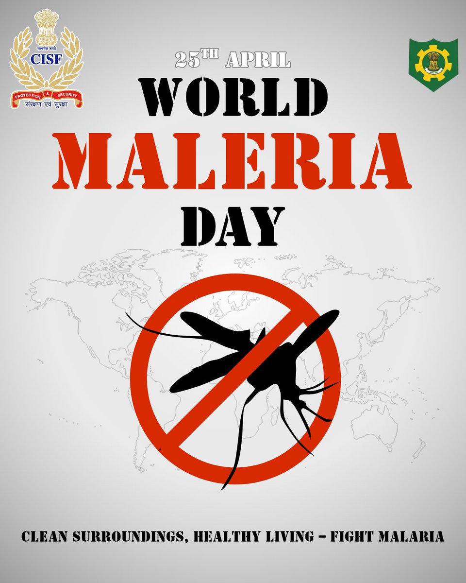 CISFNORTHEAST's tweet image. 25 April | World Malaria Day
Prevent the bite. Stop malaria.
✔️ Clean surroundings
✔️ Use nets &amp;amp; repellents
✔️ Early treatment saves lives
Together we can end malaria.
#WorldMalariaDay #EndMalaria #StaySafe #CISF
@HMOIndia @CISFHQrs @PIB_India