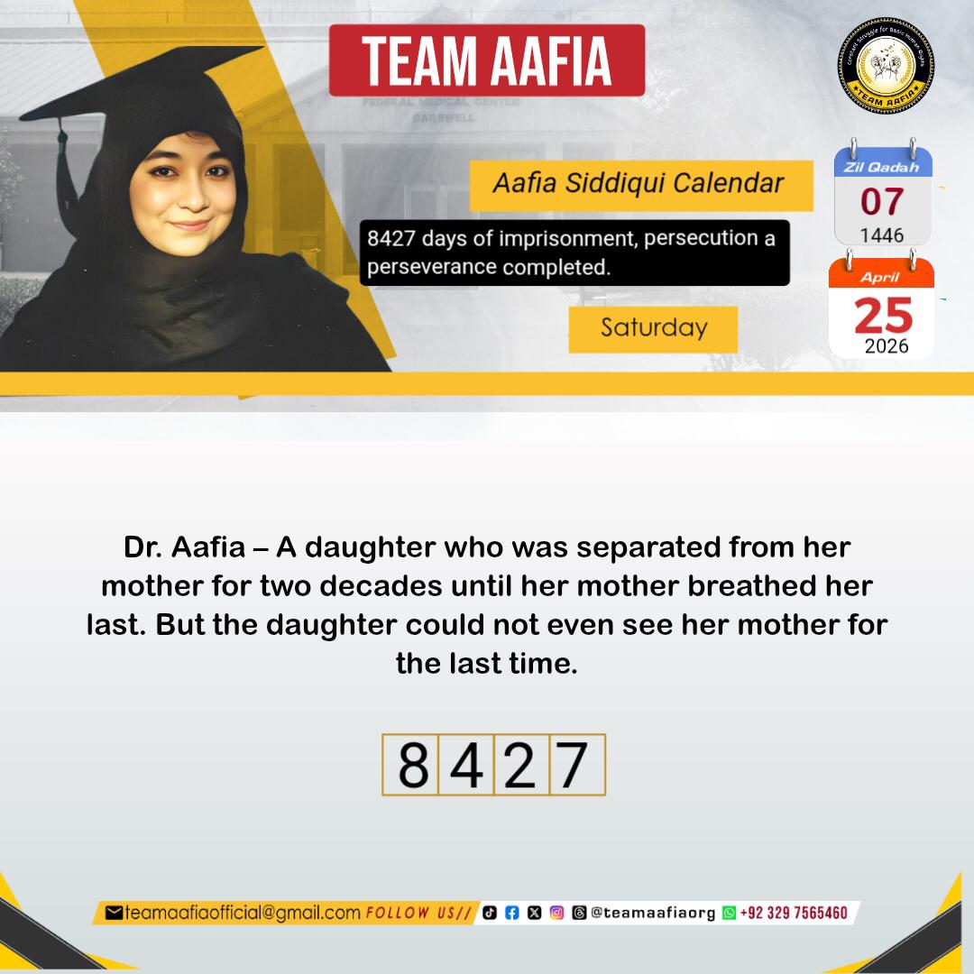 Muhammad3755379's tweet photo. 8427 days of imprisonment, persecution and perseverance completed.
Salute to your perseverance, Aafia!
Team Aafia Official
#FreeAafiaNow
#SaveAafia
518 https://t.co/NBYsrngu2Y