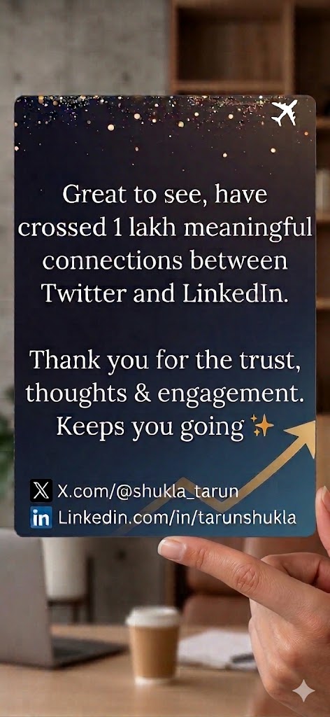 shukla_tarun's tweet image. Thank you for over a lakh meaningful connections on social media now.

🎉😇🙌✍️✈️

#milestone #community #aviation #india