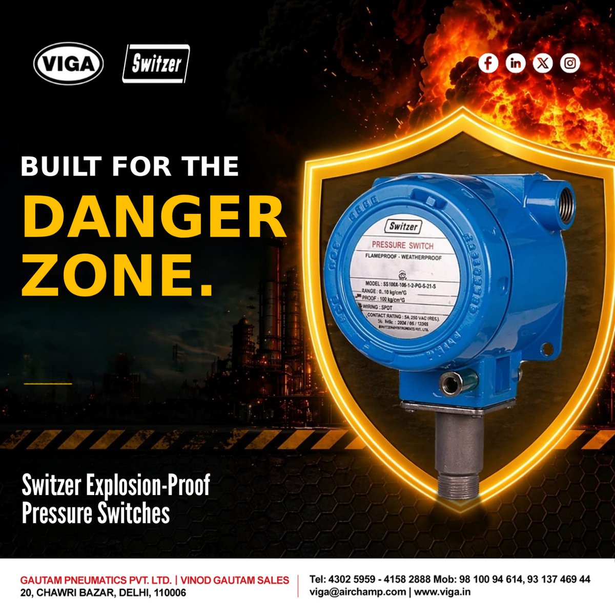 vigadotin's tweet photo. Danger zones demand zero compromise.
#Switzer Explosion-Proof Pressure Switches deliver rugged performance, precision, and safety in harsh environments. #Flameproof. #Weatherproof. Built to perform.
#PressureSwitch #ExplosionProof #IndustrialSafety #Instrumentation #OilAndGas https://t.co/3buX0zybDE