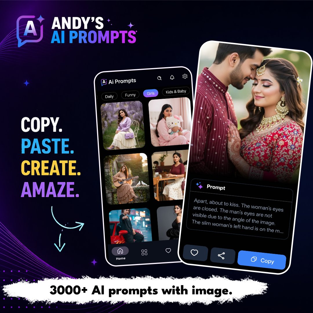 andyjadeja's tweet image. Create AI Images in Seconds

Copy a prompt → paste → generate stunning visuals

Download Andy's AI Prompts App

Link: play.google.com/store/apps/det…
 
#aiprompt #photoediting #geminitrend❤️ #geminiprompt