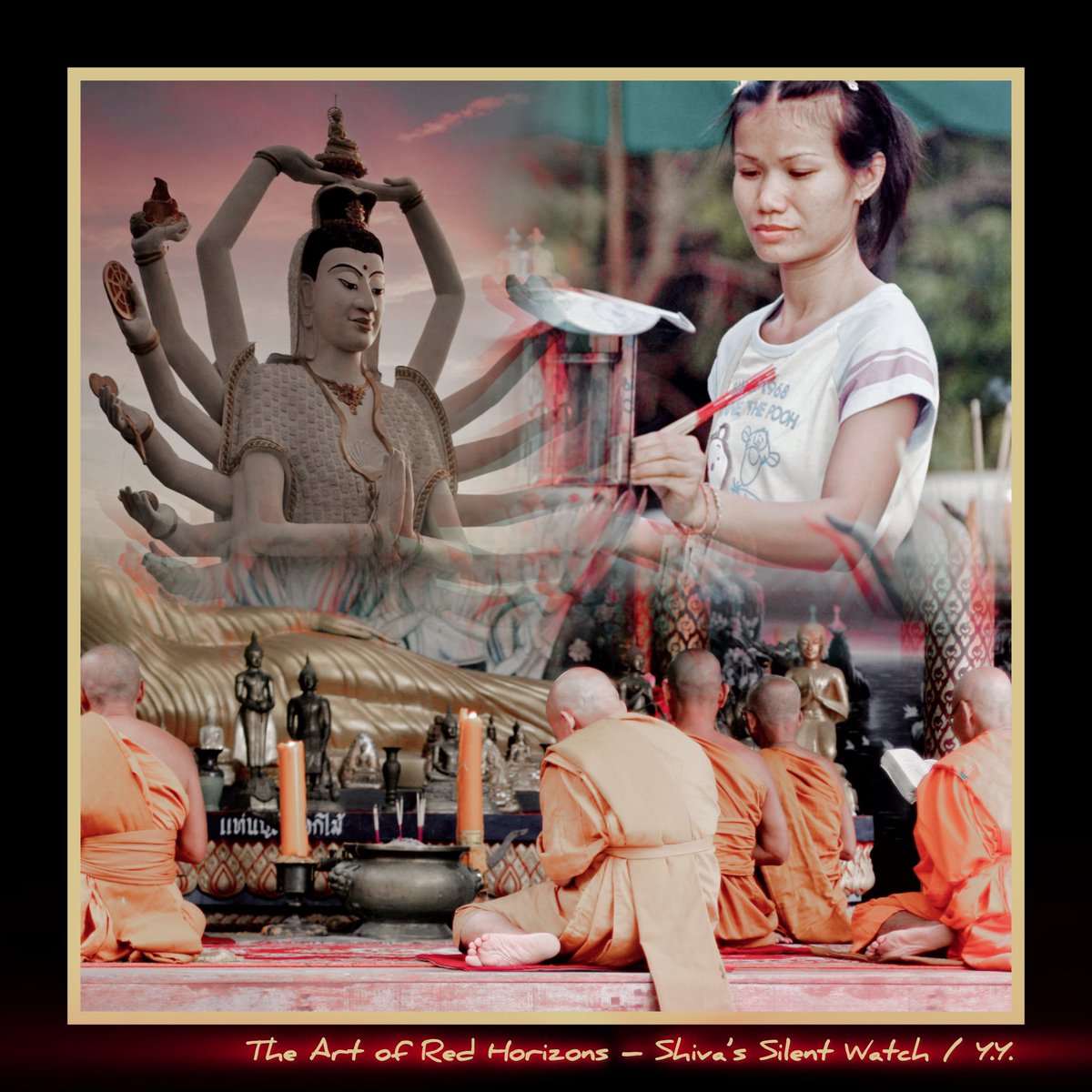 yurton71's tweet image. A moment where ancient power meets the present — Monks in saffron robes, a young woman offering incense, and that signature red light flowing through everything. This is more than just a collage — It’s a feeling you want to keep in your collection.
Red is rising.

#NFTPhotography