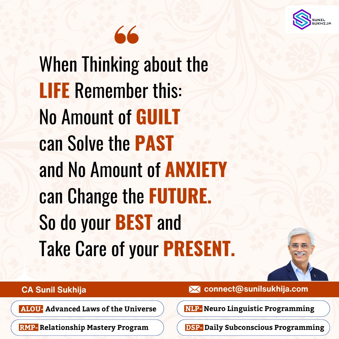 ssukhijaloa's tweet image. Your past is done.
Your future is unknown.
But your present… is in your hands.
Stop overthinking. Stop feeling guilty.
Just focus on today and give your best 💯
Because change starts NOW.
.
.
.
.
.
.
.
#lifelesson #focusontoday #noregrets #staypositive #sunilsukhija