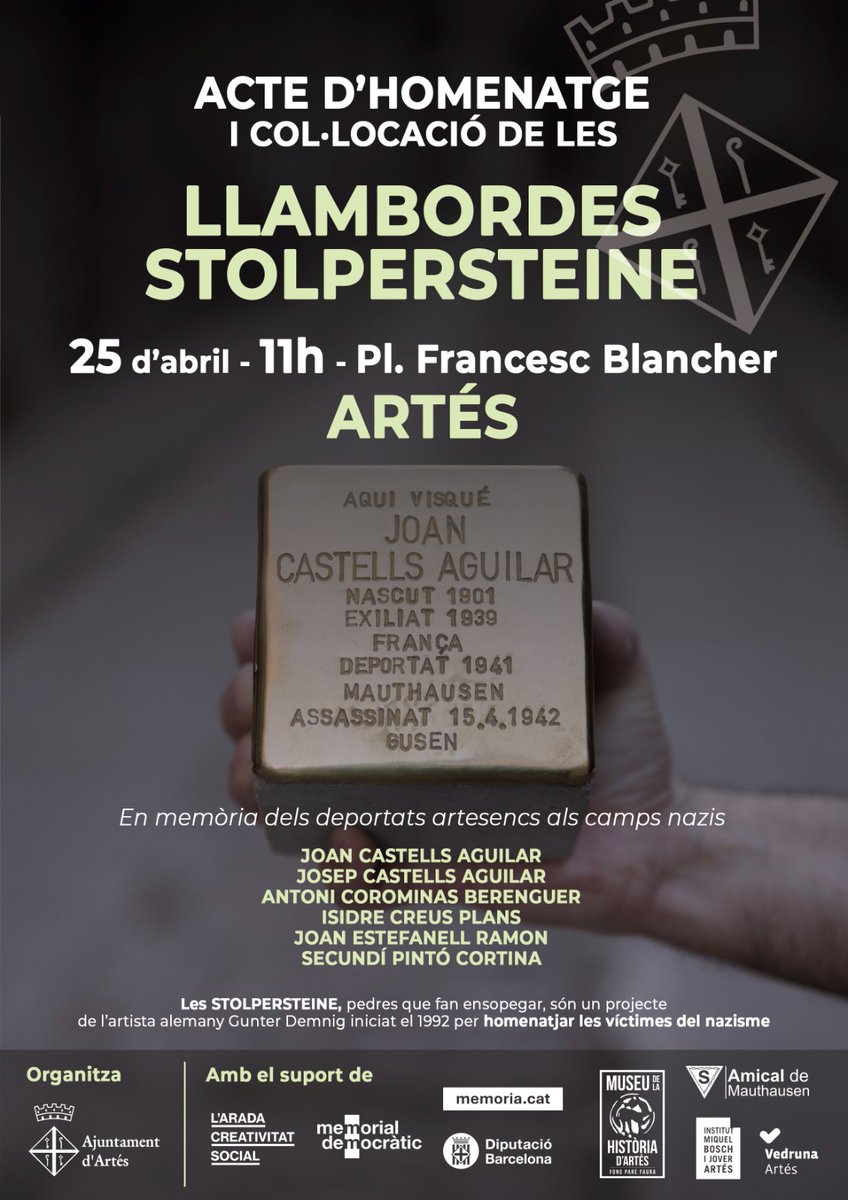 israelfalcom's tweet photo. Matí de recuperació de la memòria històrica al Bages:
1) Ruta anarcosindicalista per Sallent pel 50è aniversari de la @cgtsallent.
2) Col•locació de 6 llambordes #Stolpersteine en homenatge als artesencs represaliats als camps de concentració nazi. https://t.co/7RdHXWOdco