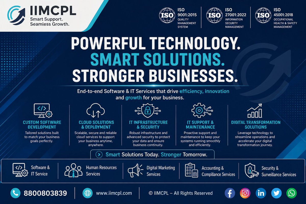 iimcpl's tweet image. Upgrade your business with smart IT solutions.

From software to cloud — we power your growth.

👉 Build smarter with IIMCPL

#ITServices #SoftwareDevelopment #DigitalTransformation #CloudSolutions
#BusinessAutomation #TechSolutions  #EnterpriseIT #Innovation #IIMCPL