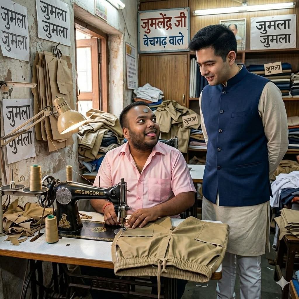 देश के दिन बड़े ही अच्छे ले आए हो
अच्छा है - जमीर बेचकर कच्छे ले आए हो 

टीवी पर एक ऐड आती थी कि टेलर जी पापा की पेंट
दो बिल्लांत छोटी कर दीजिए 😁

बस वही हुआ है ,और हो रहा है 

करदे दे सिलाई थोड़ी जल्दी कर छोटे 
पेंट पहनकर घर से जो गए वो फिर कच्छे में लौटे 

राजनीति बड़ी ही